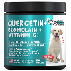 PET LOL Quercetina para perros: botella con tabletas masticables para alergias posibles