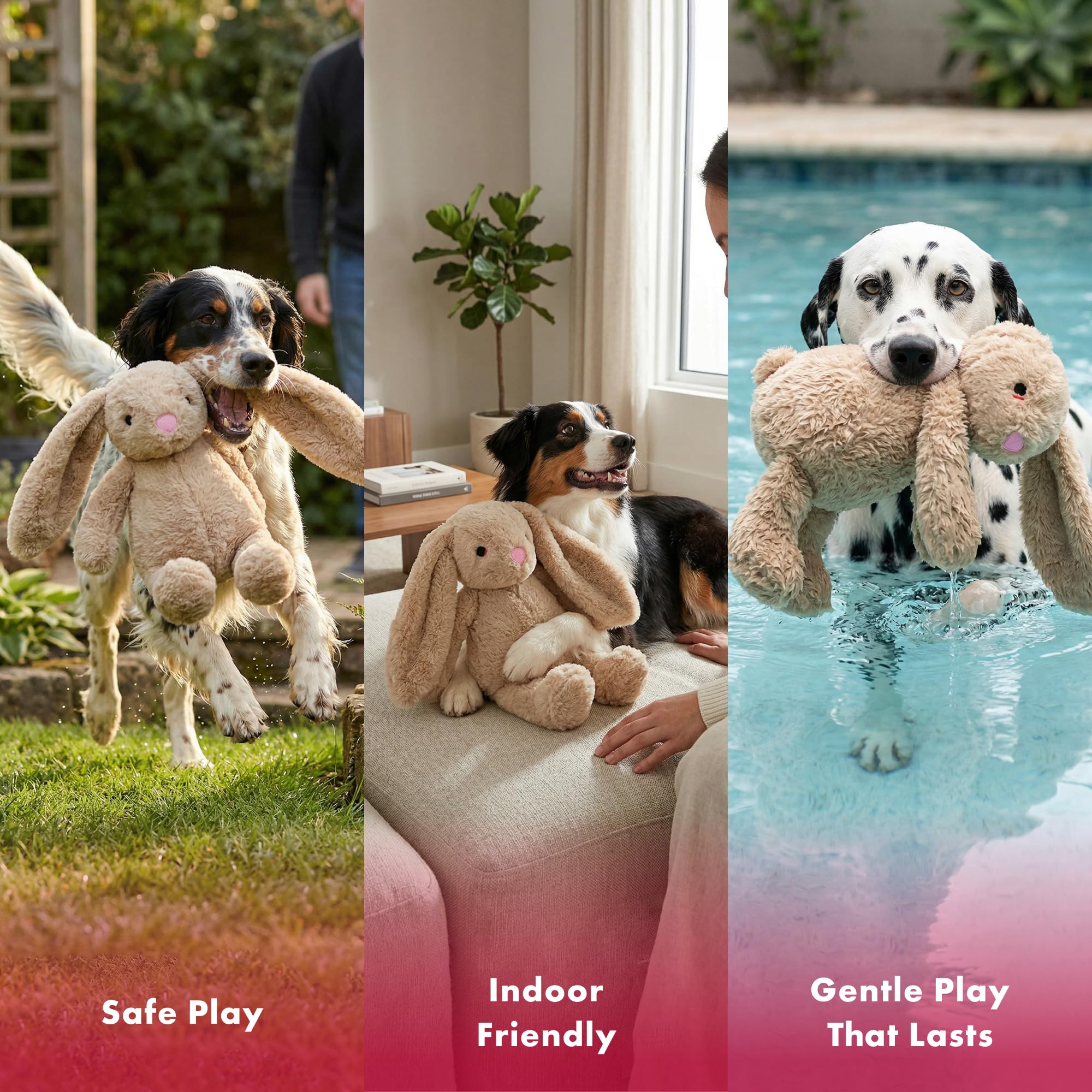 Pet Lou Juguete Conejo Perro Orejas crujientes para estimulación sensorial.