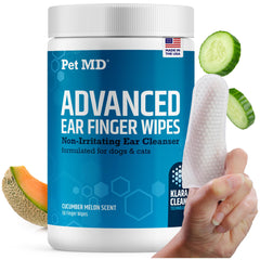 Pet MD, toallitas para orejas con dedo, limpieza suave para perros y gatos.