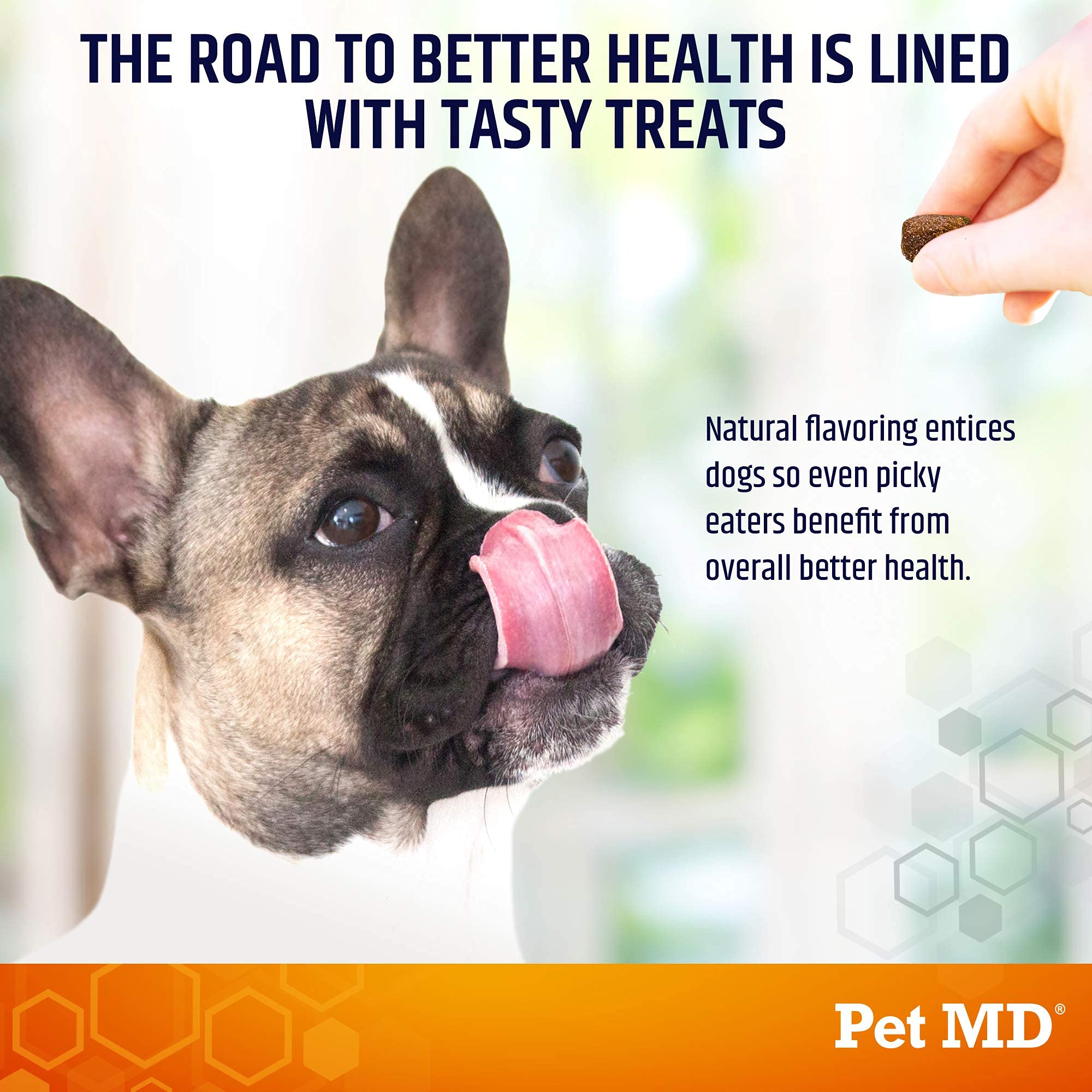 Pet MD Salmon Omega Bites favorecen pelaje suave y piel cómoda con omega 3 y 6.