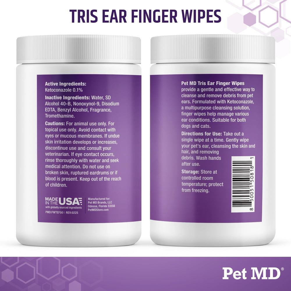Pet MD Tris Ear Wipes, adecuado para perros y gatos.