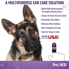 Pet MD Tris Ear Wipes, fórmula suave que elimina impurezas.