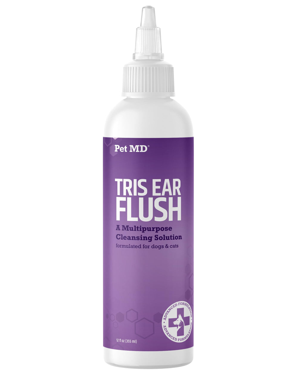 Pet MD Tris Flush, botella-12oz para limpieza suave de oídos.