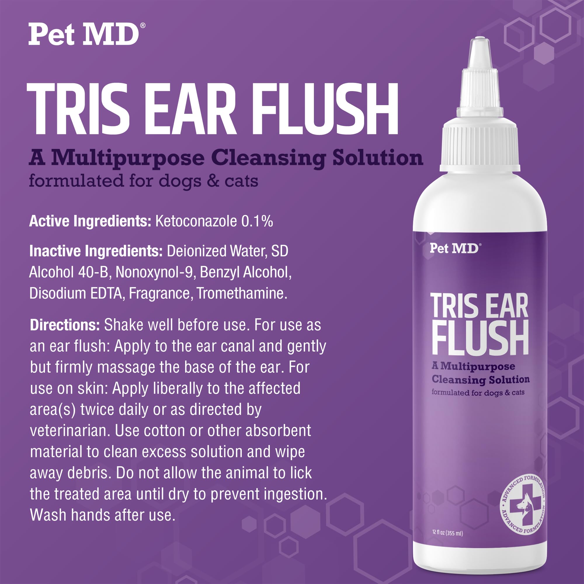 Pet MD Tris Flush, fabricado en EE. UU. con pruebas de pureza.