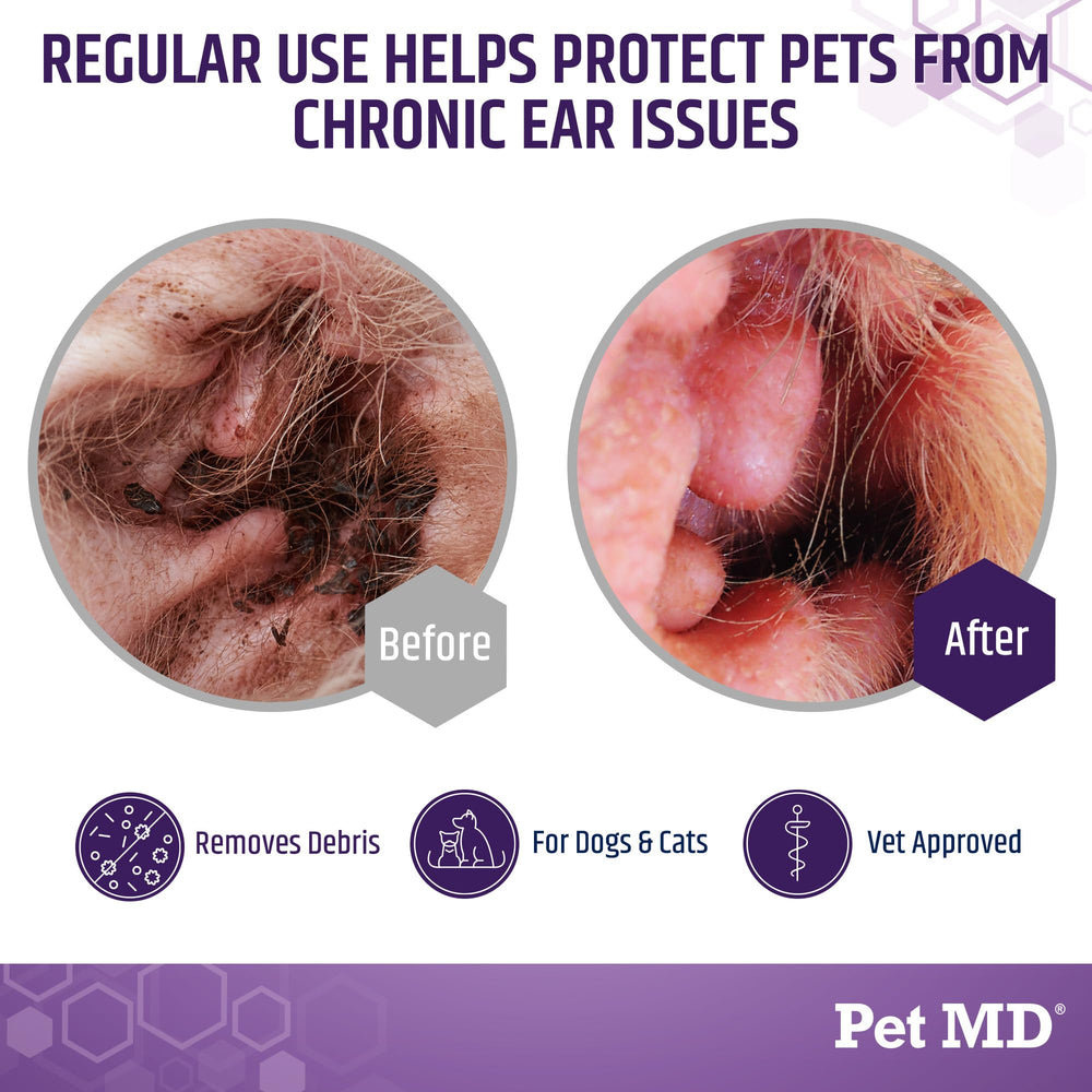 Pet MD Tris Flush, orejas limpias tras el uso y sensación fresca.