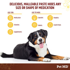 Pet MD Wrap-Pill envoltura para pastillas moldeable que reduce desorden al administrar medicamentos.