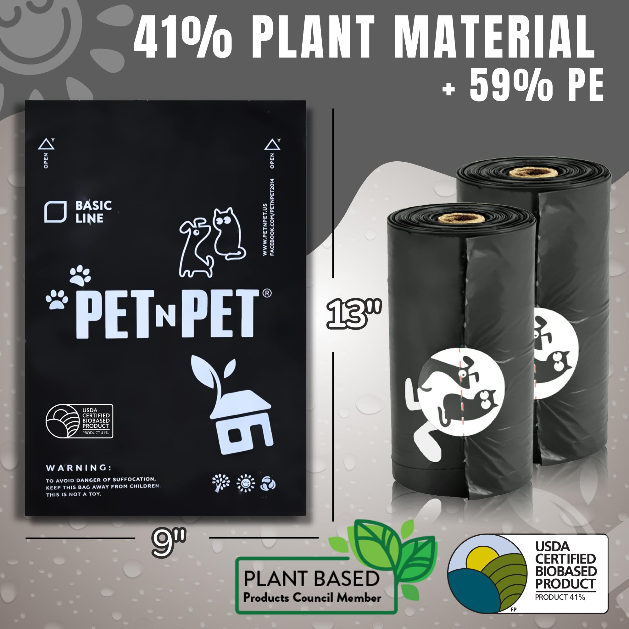 Bolsas basadas en plantas PET N PET, 41% planta para uso diario sostenible.