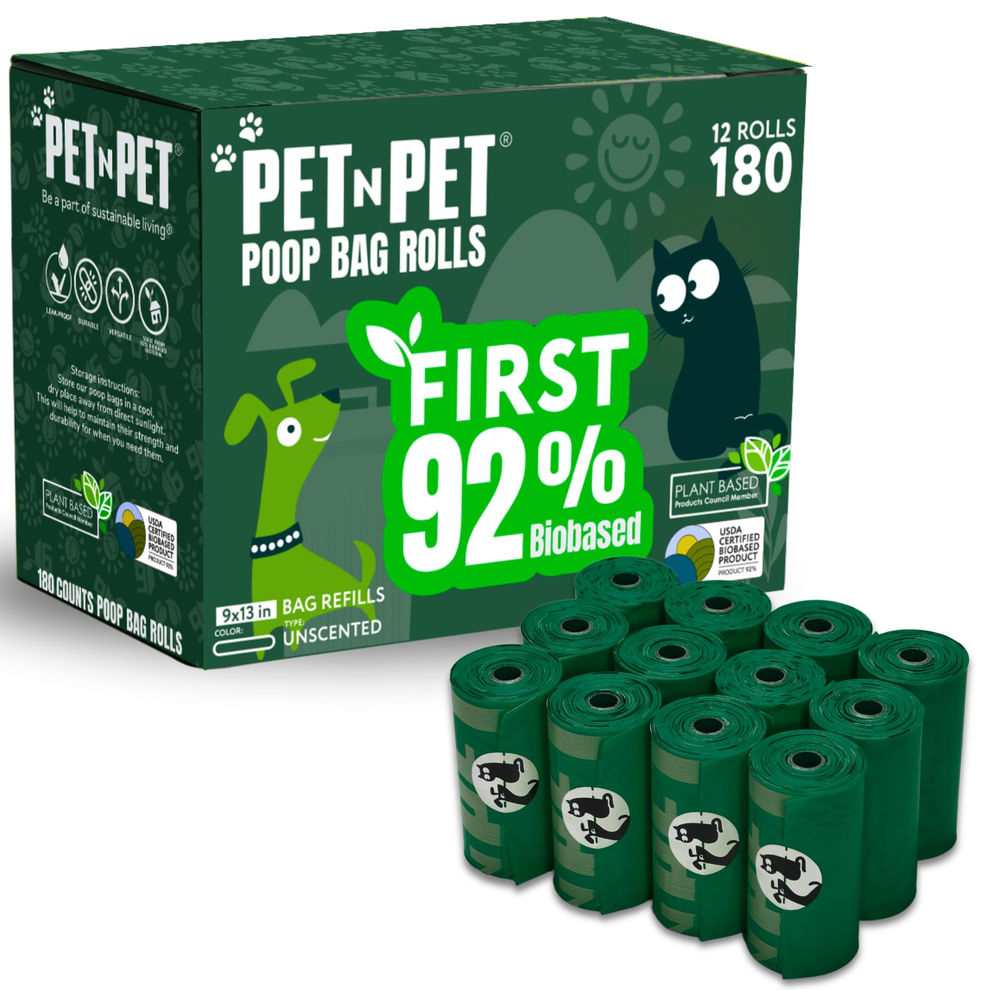 Bolsas PET N PET para excrementos de perros, 180 unidades, fáciles de usar en paseos