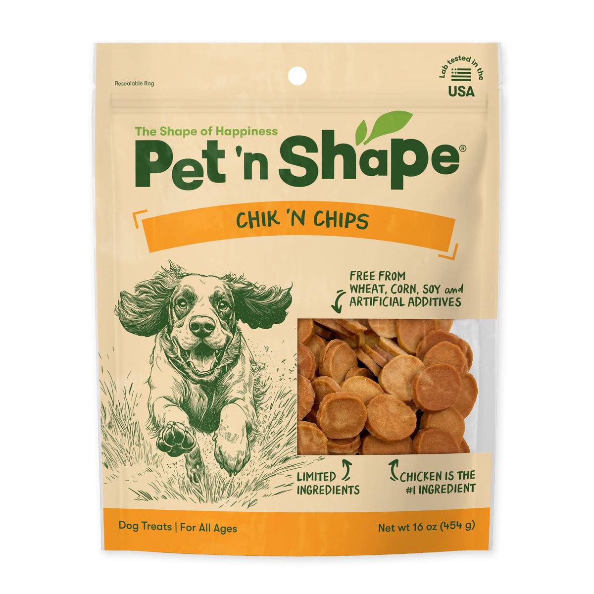 Pet 'n Shape Chik 'n Chips, empaque resellable para conservar frescura entre usos