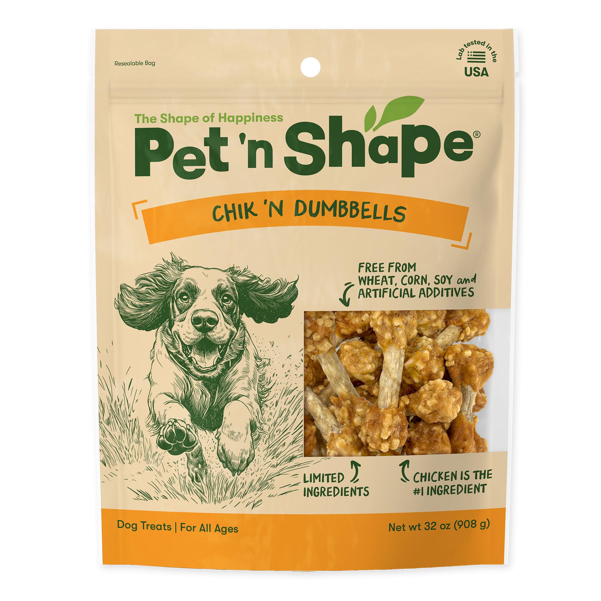 Pet 'n Shape Chik 'N Rice Dumbbells envase, mantiene la frescura y el sabor