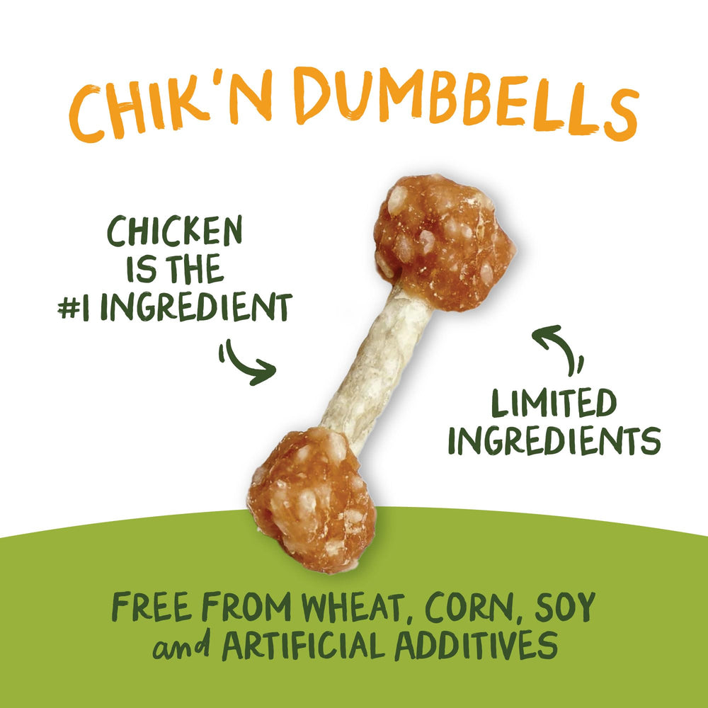 Pet 'n Shape Chik 'N Rice Dumbbells relleno de rawhide para masticar