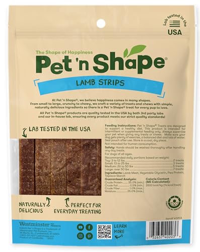 Pet 'n Shape Tiras de Cordero, textura masticable para recompensas durante el entrenamiento.