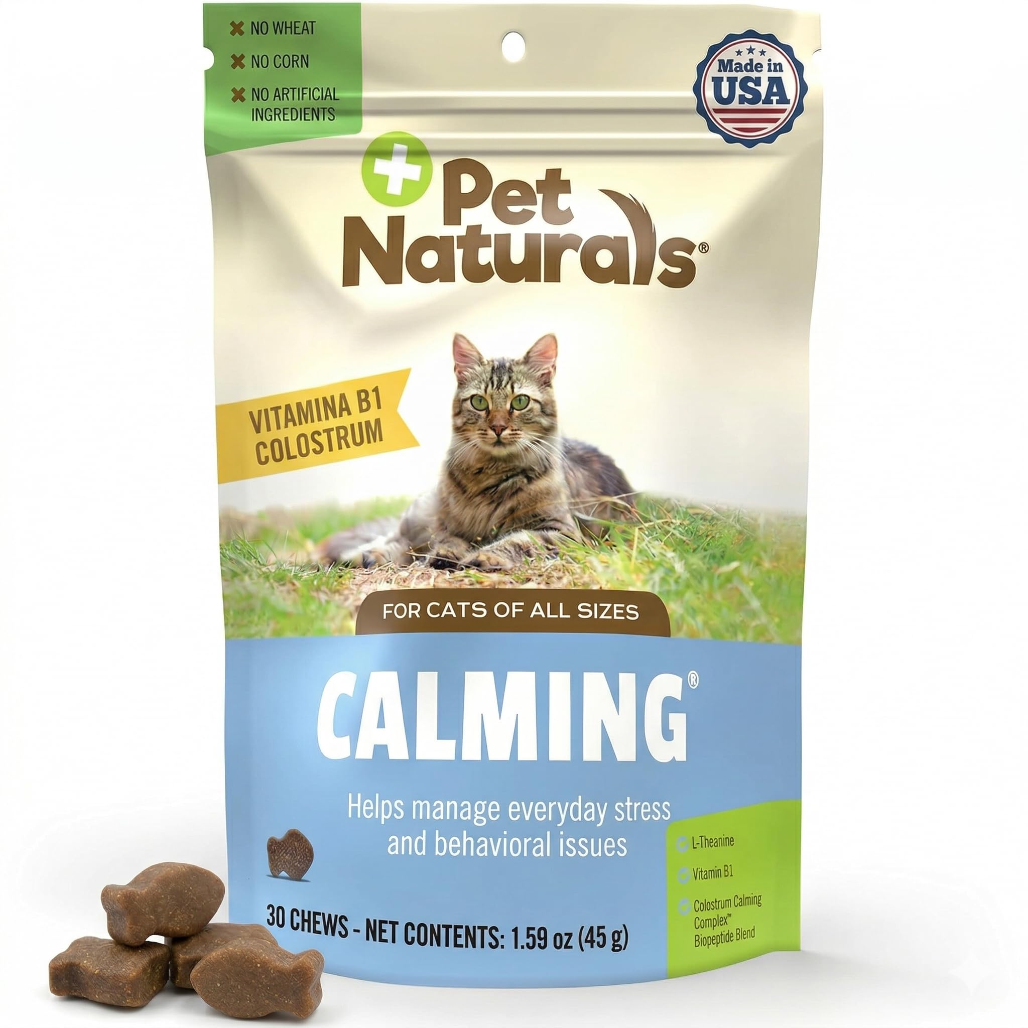Pet Naturals Calming Chews gato-bote: snack calmante para la calma diaria.