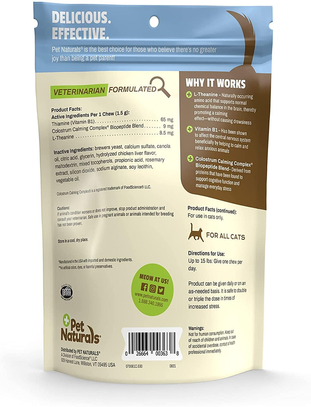 Pet Naturals Calming Chews gato-sabor-higado-pollo: snack sabroso para tranquilidad.