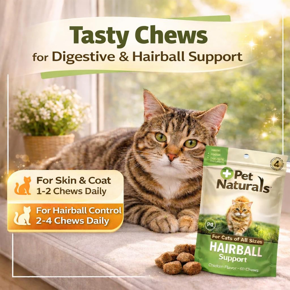 Pet Naturals Hairball Relief: fácil de dar, ideal para gatos de pelo largo.