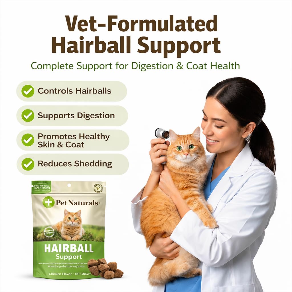 Pet Naturals Hairball Relief: psyllium para digestión saludable sin laxantes agresivos.