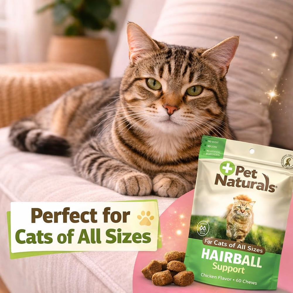 Pet Naturals Hairball Relief: uso diario para mantener pelaje y bienestar.
