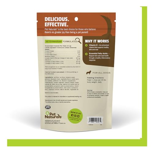 Pet Naturals ingredientes clave salmon, vitamina E y linaza para piel saludable y digestión