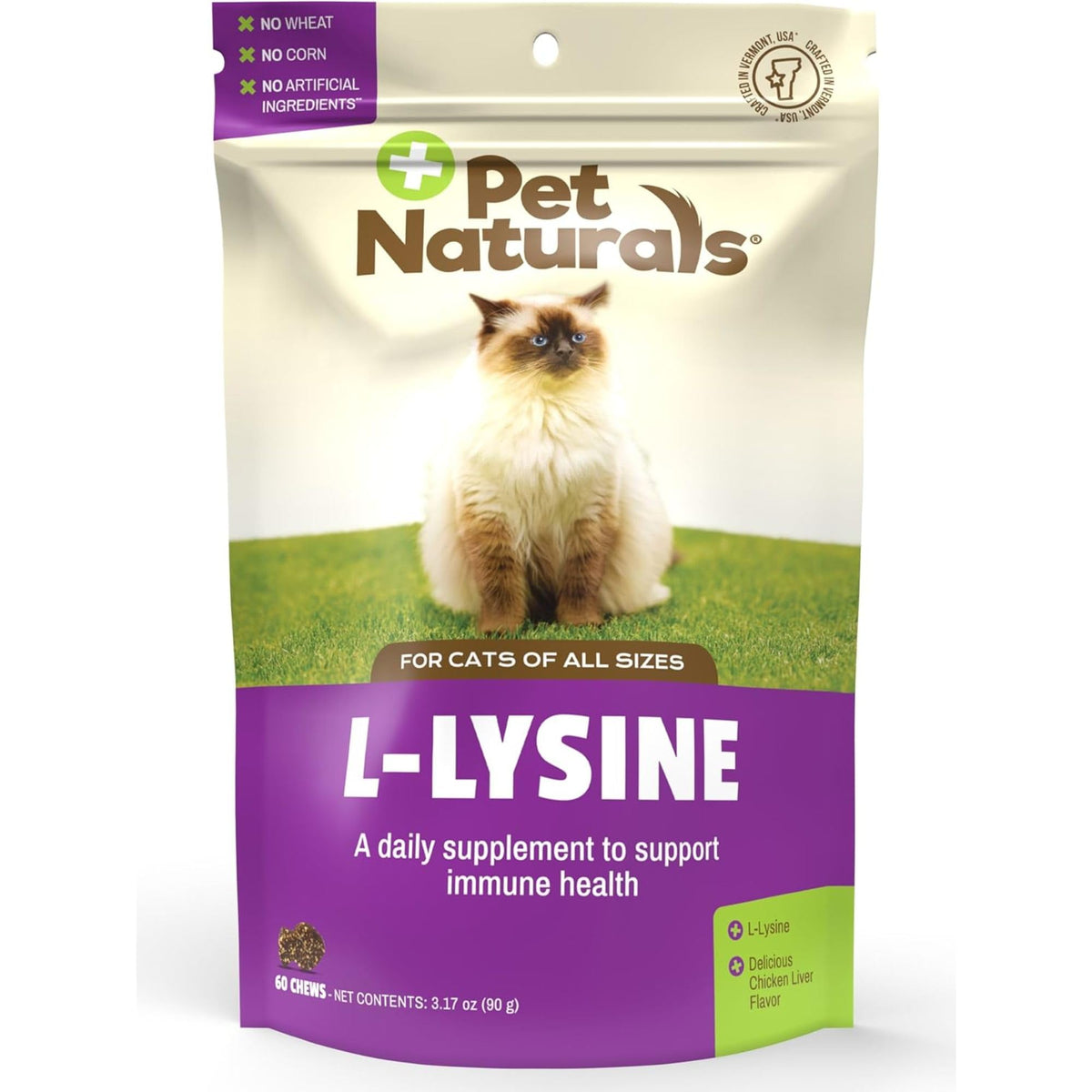 Pet Naturals Lysine para gatos croqueta sabor pollo, apoyo a la inmunidad.