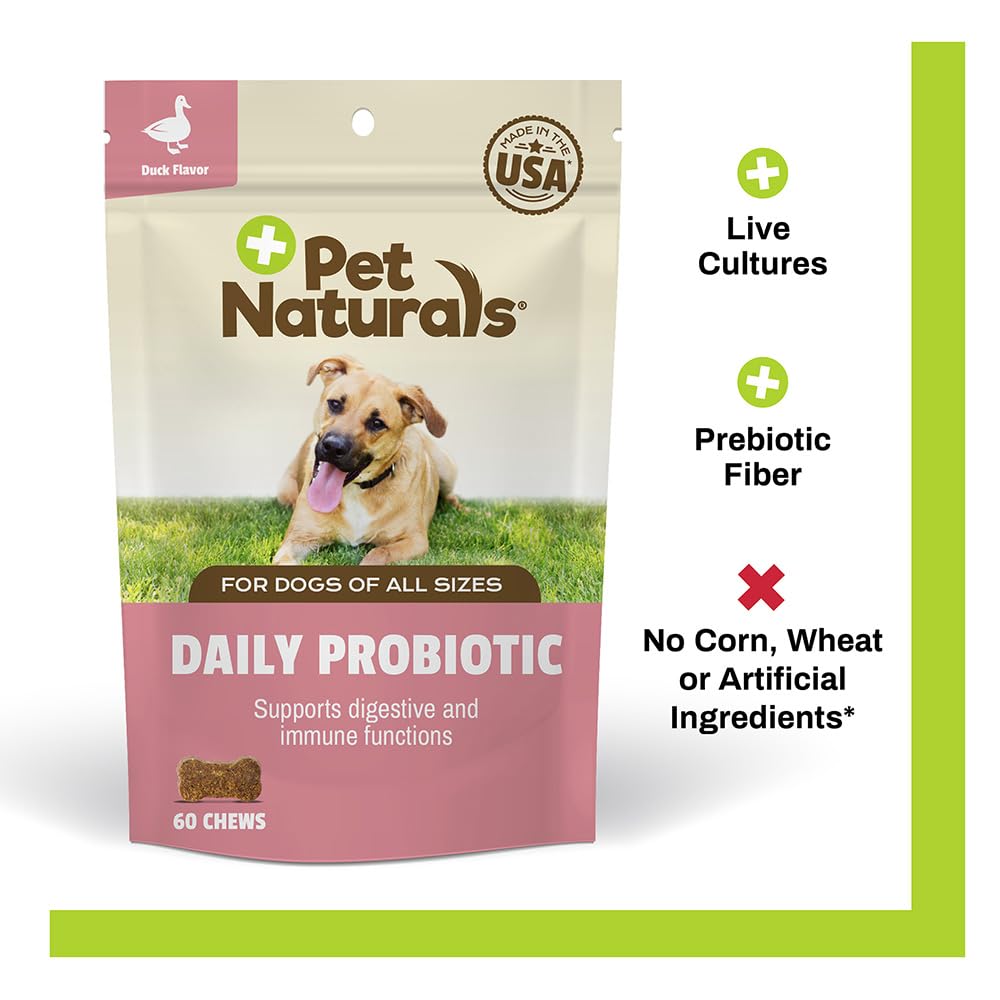 Pet Naturals Probiotics: 120 millones CFUs + prebióticos para flora intestinal equilibrada.
