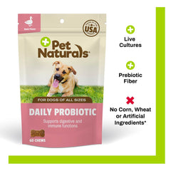 Pet Naturals Probiotics: 120 millones CFUs + prebióticos para flora intestinal equilibrada.
