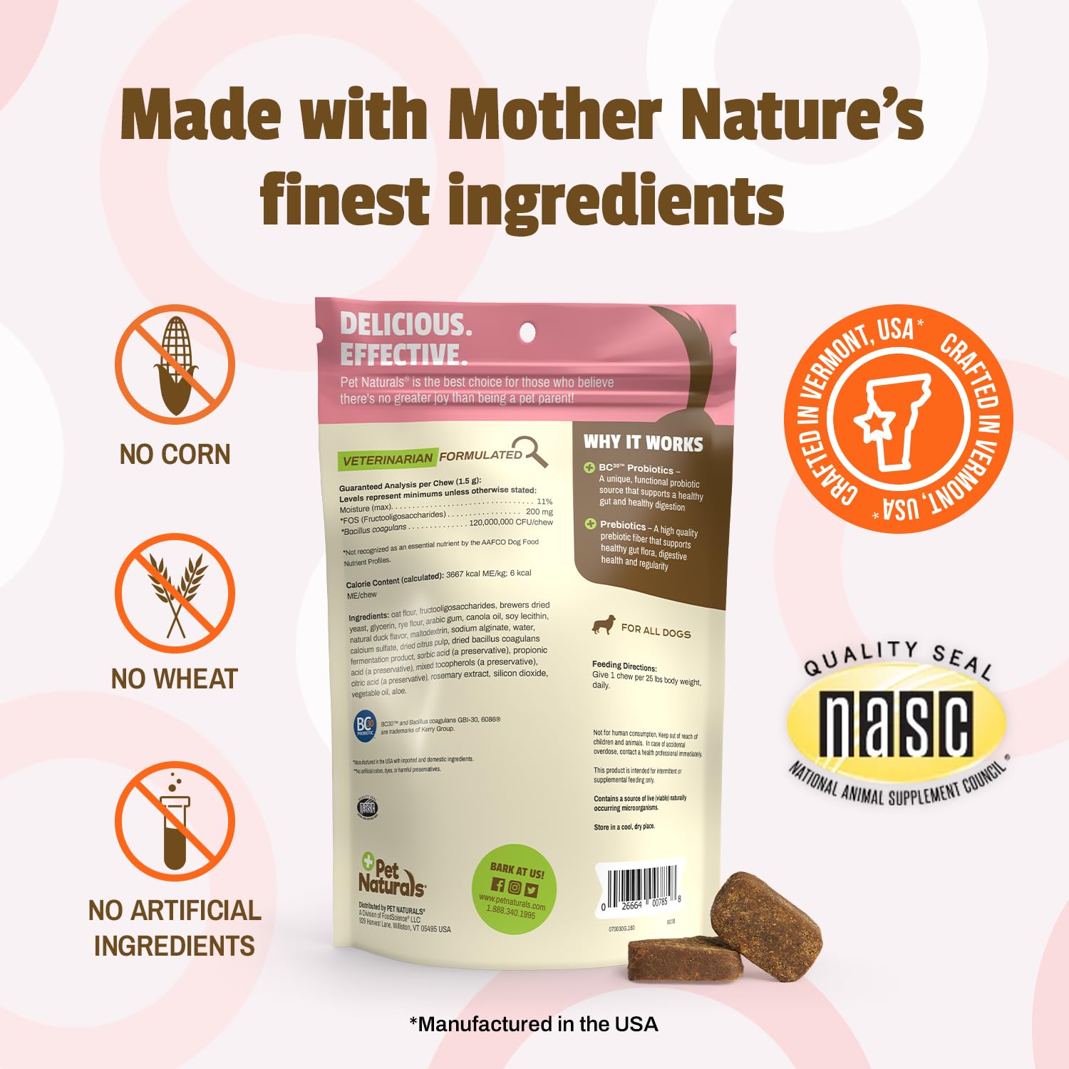 Pet Naturals Probiotics para perros: cuidado de estómago sensible con sabor pato