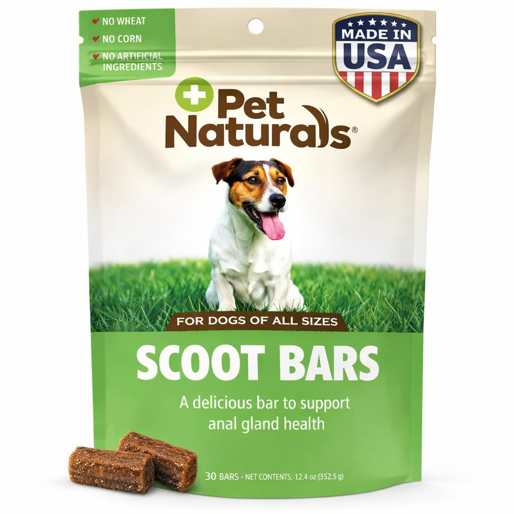 Pet Naturals Scoot Bars sabor pato, fácil de masticar, apoya digestión y heces firmes.
