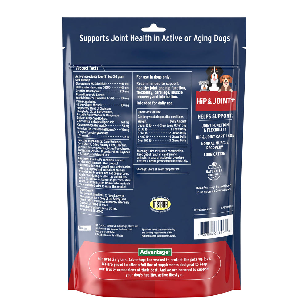 Pet Protect Hip & Joint+ chuches de pollo; sabor práctico para el cuidado diario.