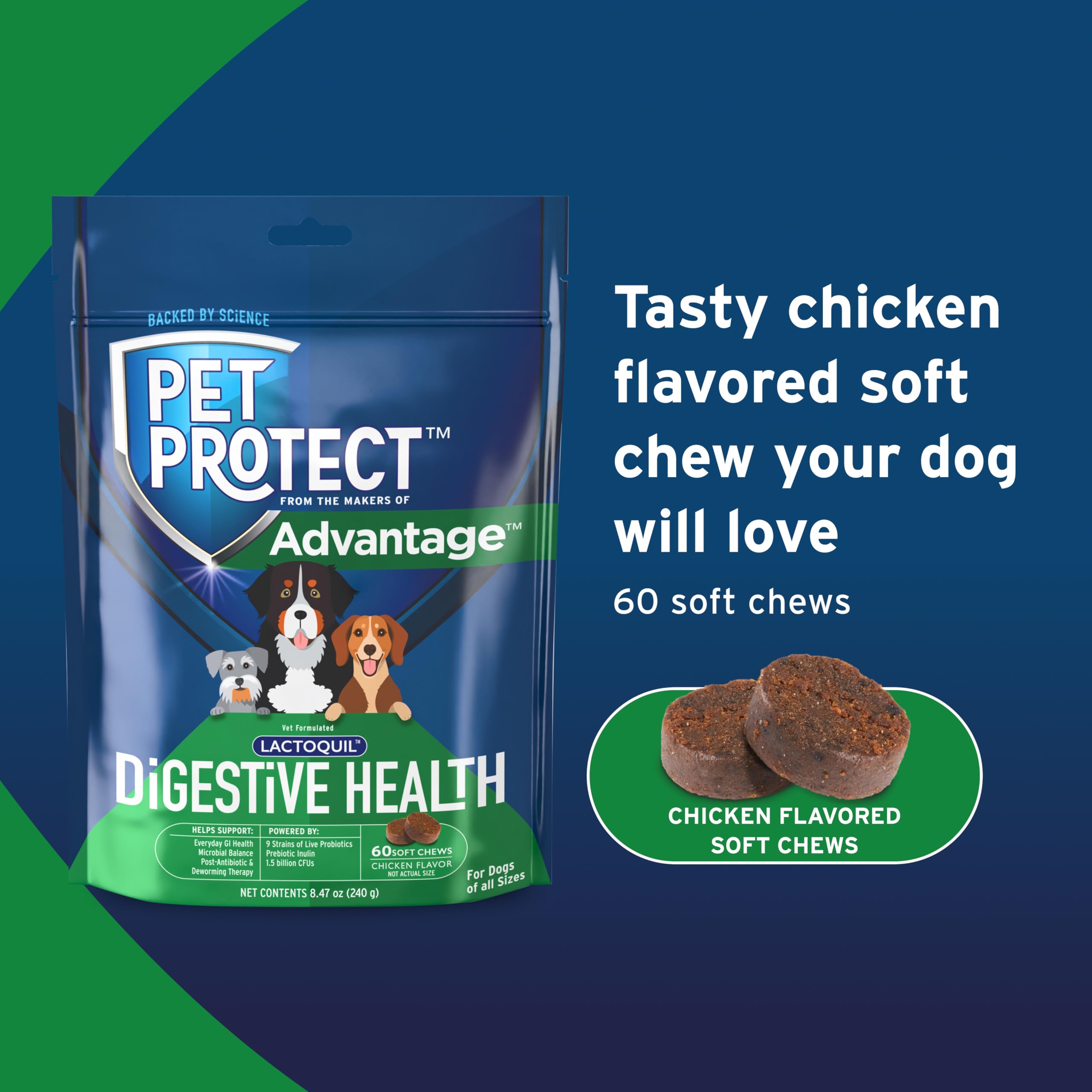 Pet Protect Sabor a pollo en gomitas para facilitar la administración.