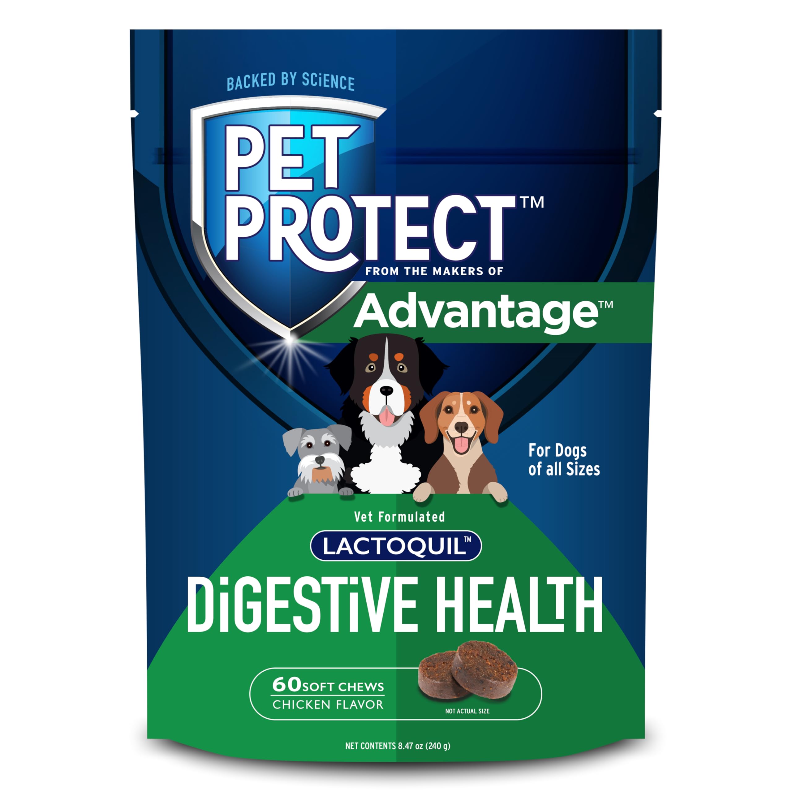 Pet Protect Salud Digestiva para perros, presentación de 60 unidades, apoyo diario a la digestión.