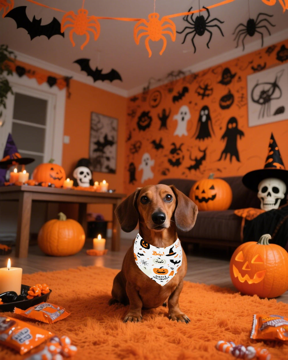 PET SHOW set de 100 bandanas Halloween, 50 diseños, 2 piezas por diseño.