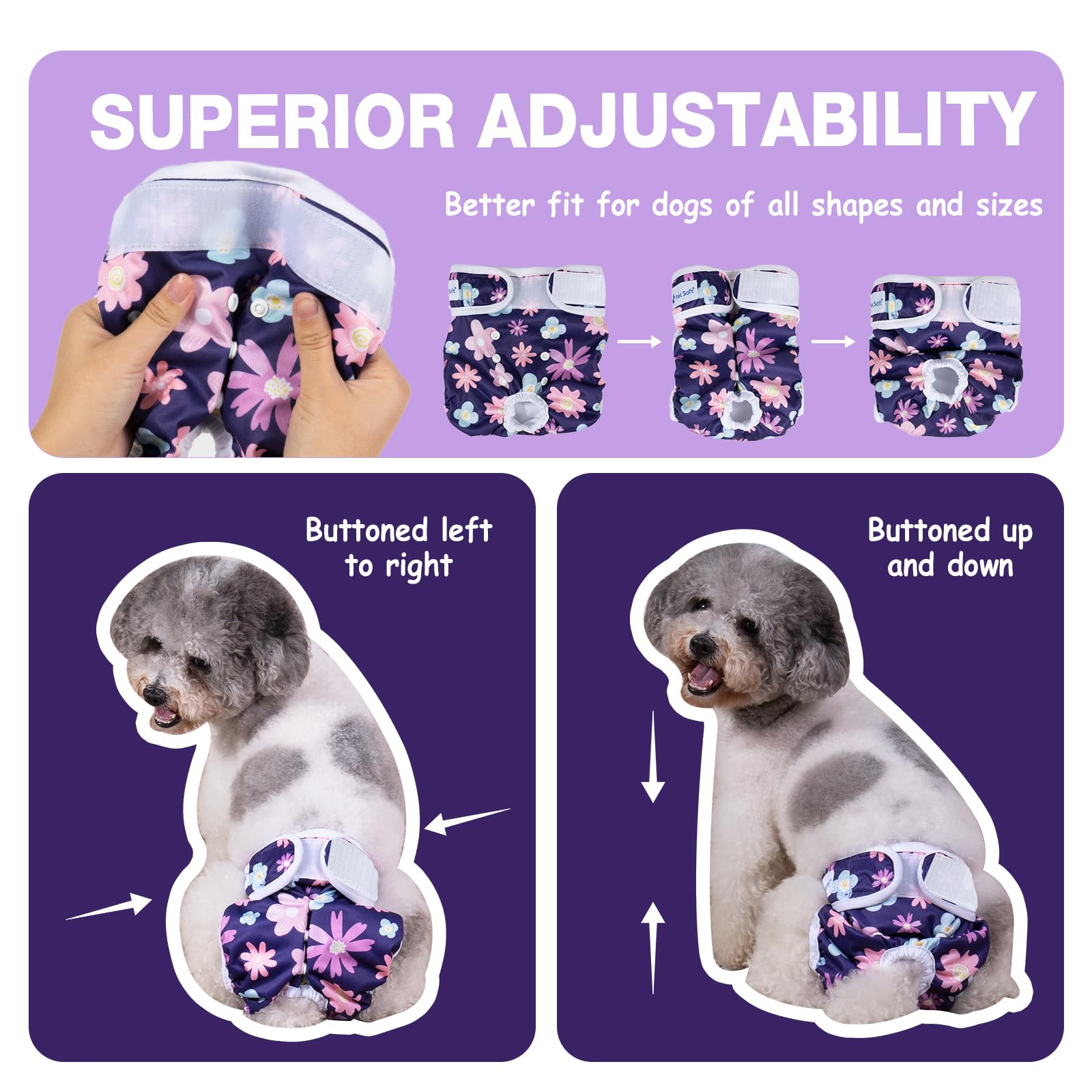 Pañales Pet Soft con absorción rápida y anti-derrame para perritas.