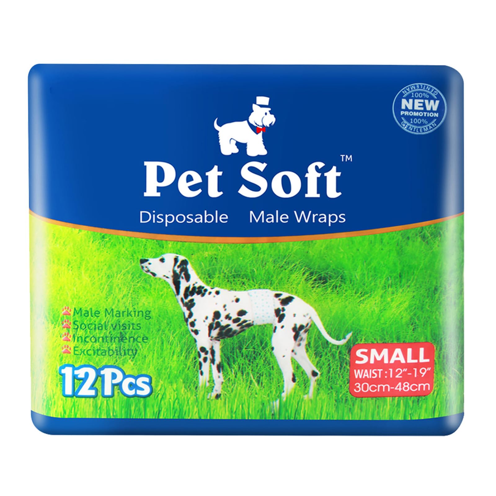 Pet Soft pañales desechables macho, empaque práctico para uso diario y cuidado del cachorro.
