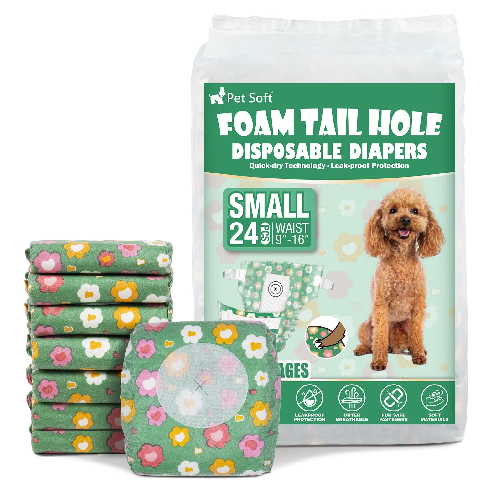 Pañales Pet Soft para perros femeninos con ajuste de hueco de cola para comodidad.