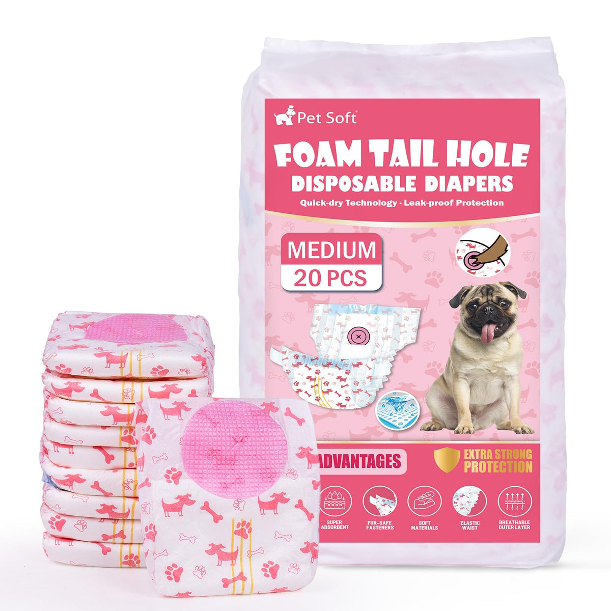 Pañales Pet Soft para perro femenino con hueco de cola ajustable para ajuste cómodo
