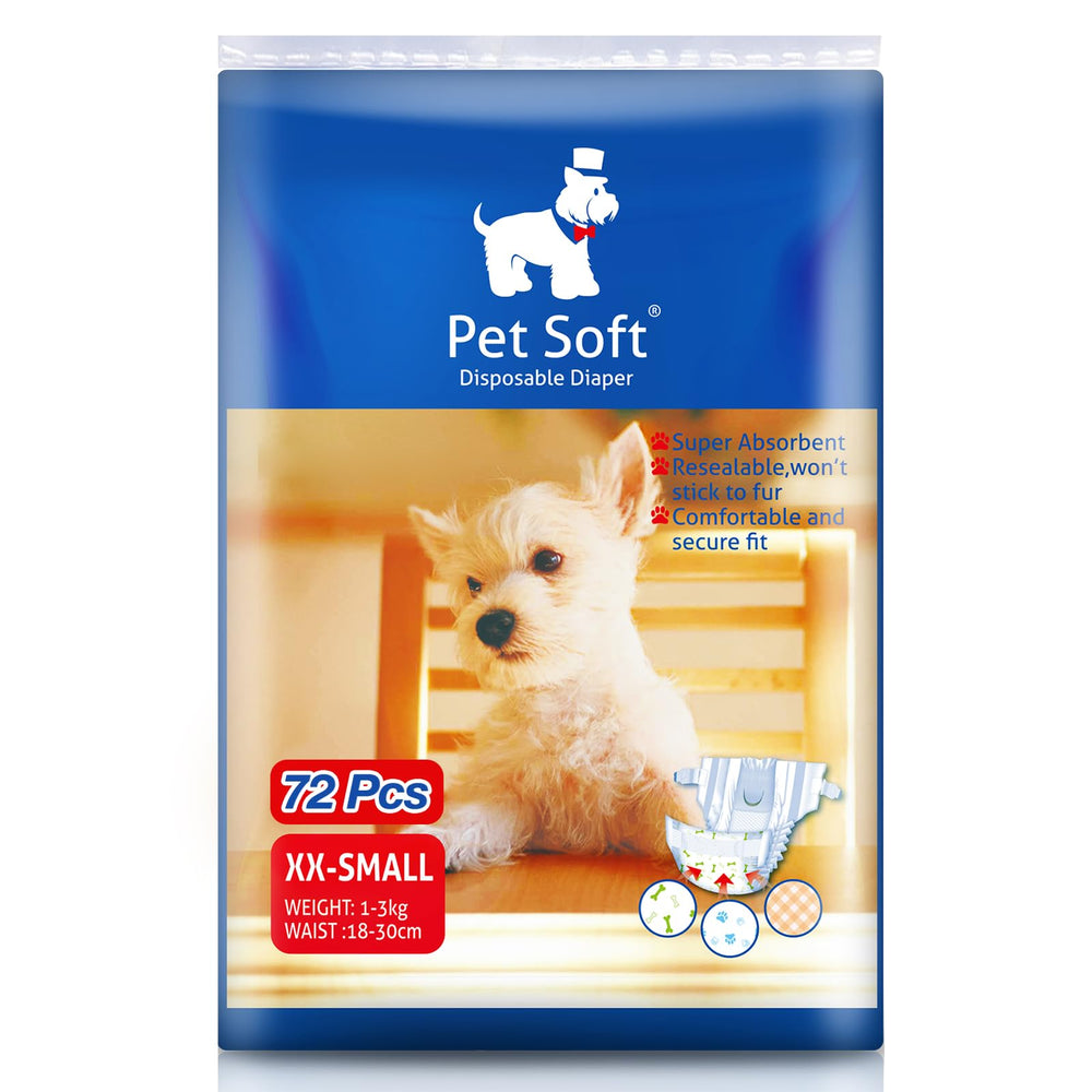 Pañales Pet Soft para perra XXPequeño con ajuste cómodo para la cintura