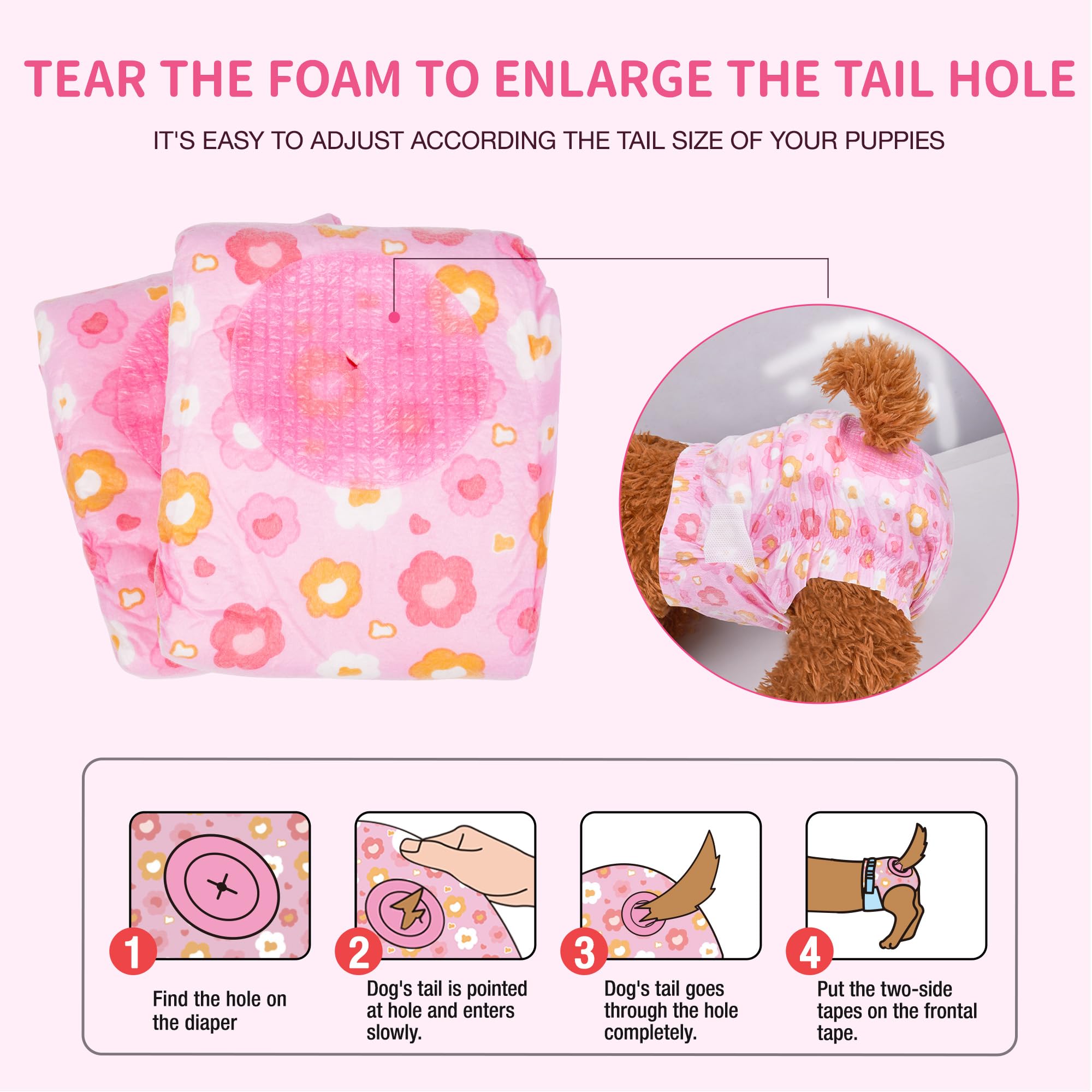 Pet Soft pañales hembra rosa con diseño floral para paseos limpios.