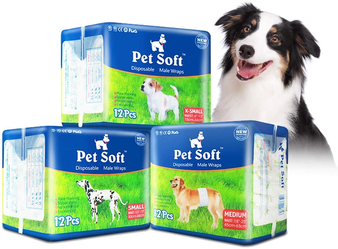 Pañales Pet Soft para perros machos, ajuste cómodo en talla XS.