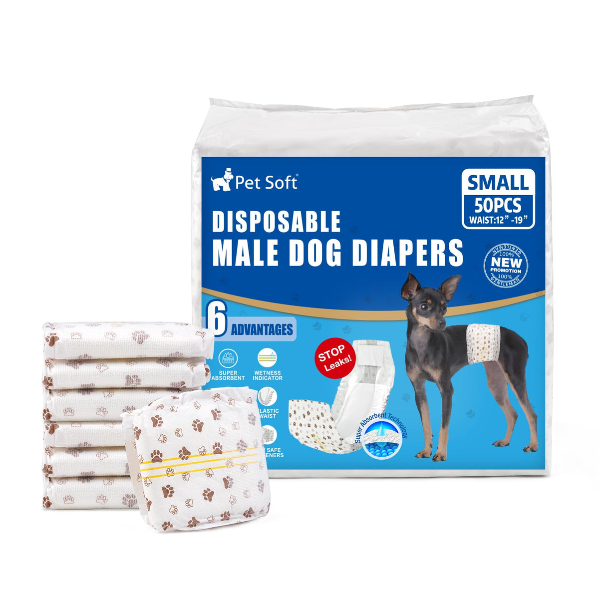 Pet Soft: pañales macho para perros pequeños con ajuste elástico para comodidad diaria