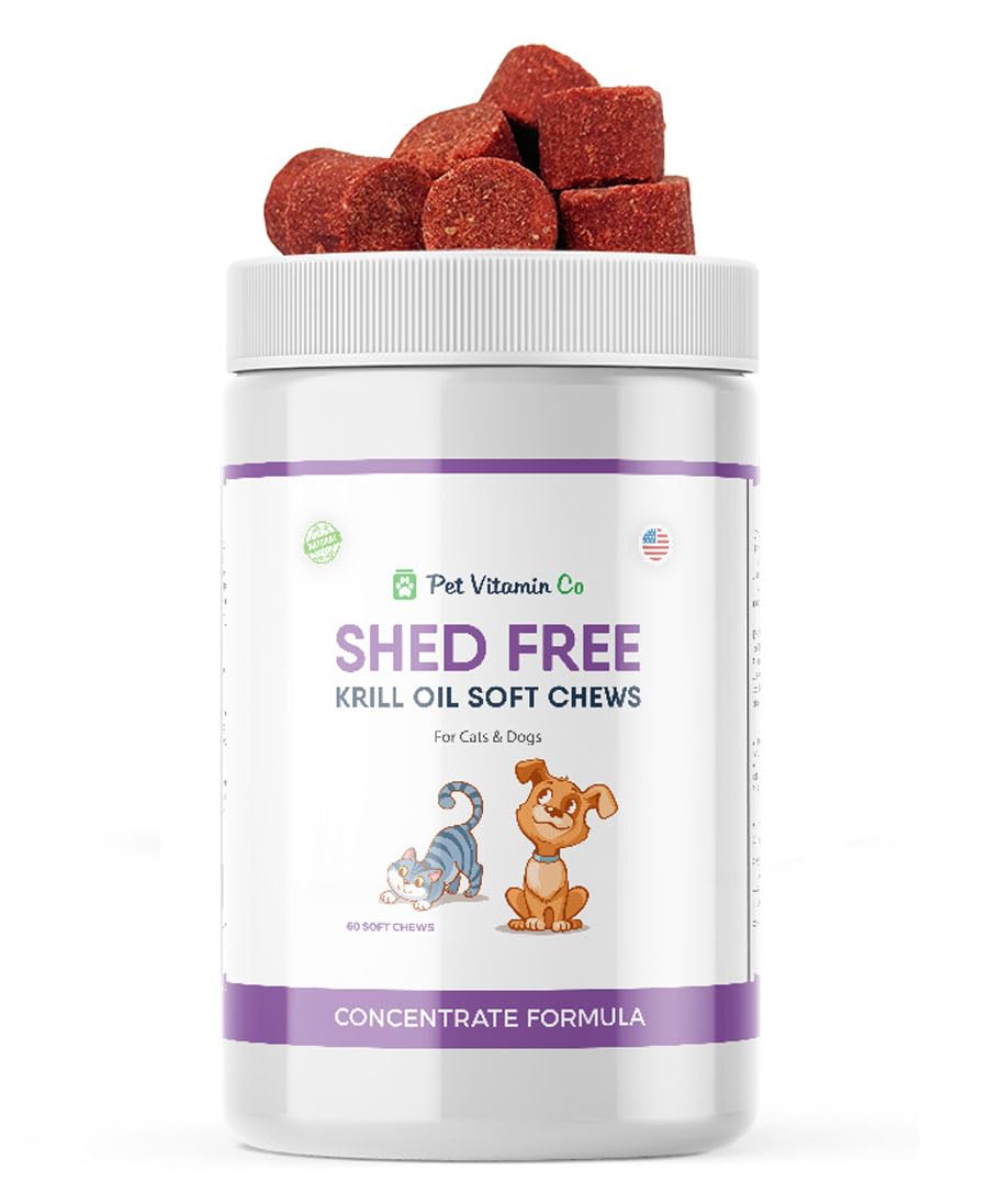 Pet Vitamin Co masticables de krill en caja, para apoyar pelaje saludable.