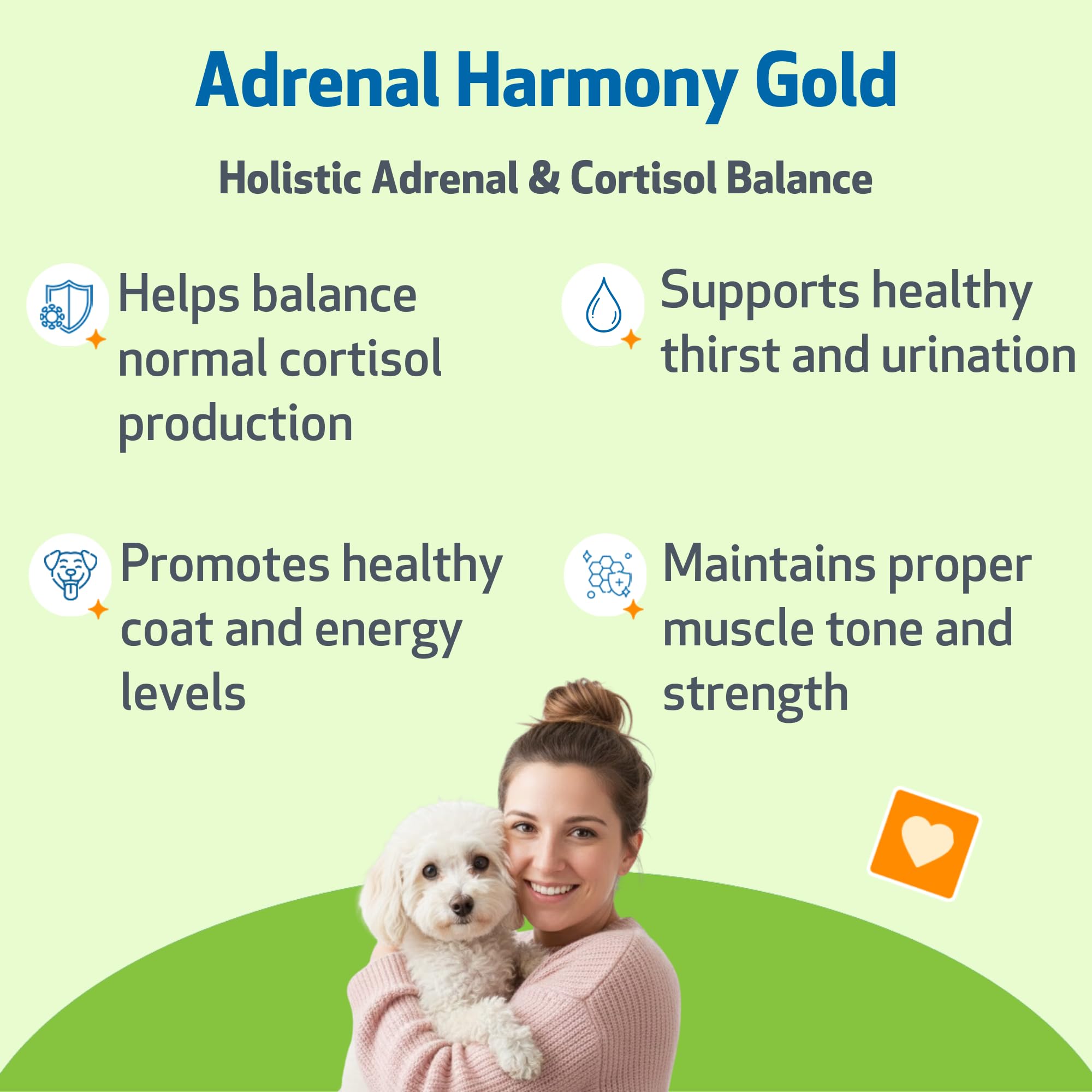 Pet Wellbeing Adrenal Harmony Gold: cuenta gotas para dosificación precisa en perros.