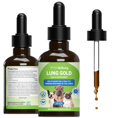 Pet Wellbeing Lung Gold botella facilita la administración y ayuda durante la comida.
