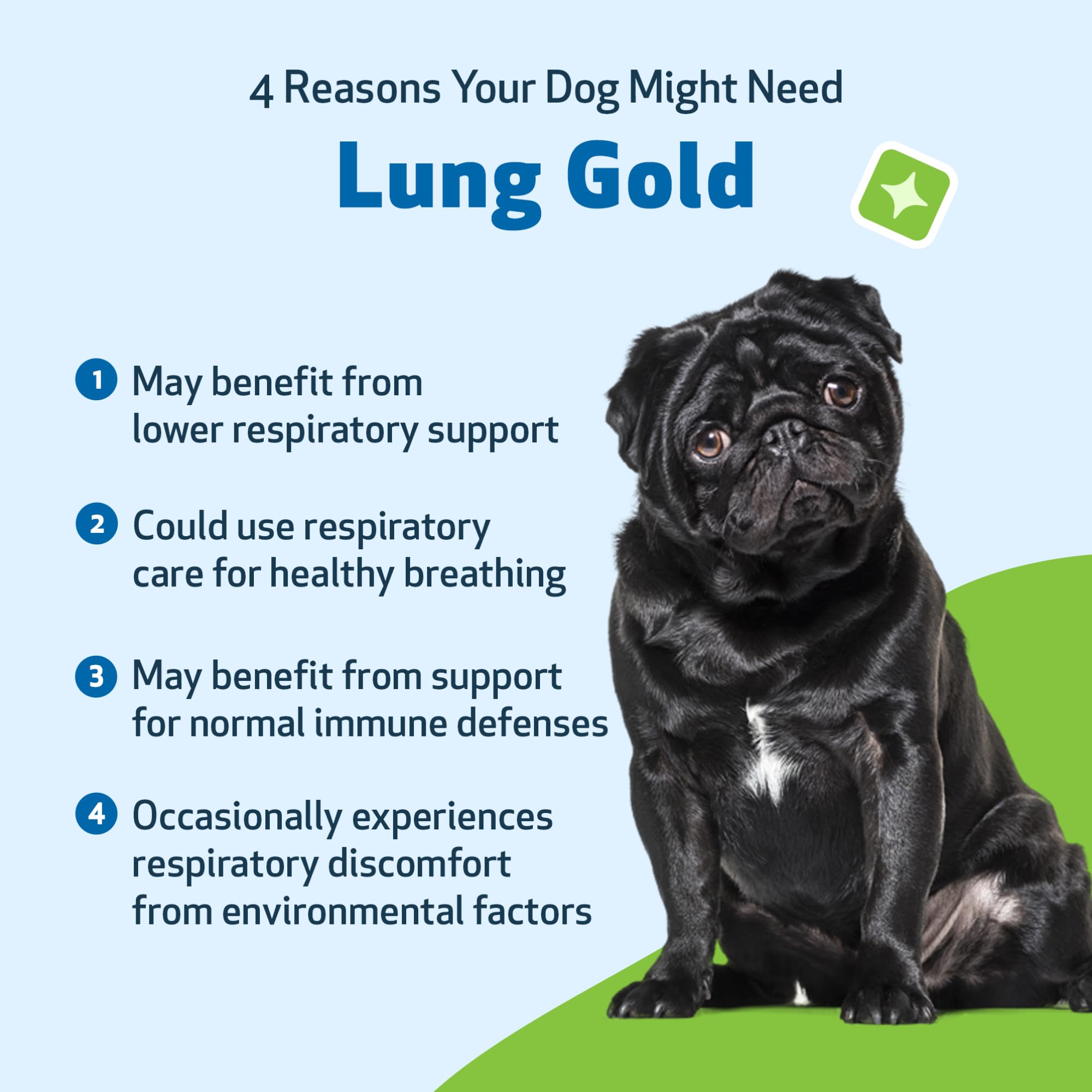 Pet Wellbeing Lung Gold etiqueta clara con información de NASC y uso recomendado.