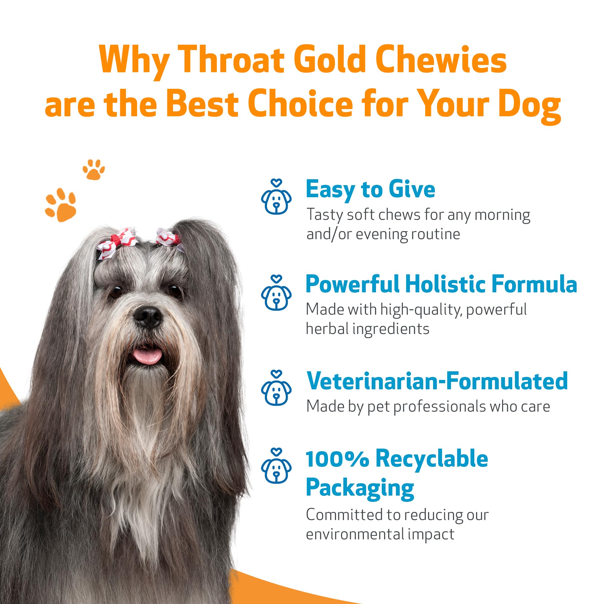 Pet Wellbeing Throat Gold Chewies: sin desorden, porciones premedidas para conveniencia