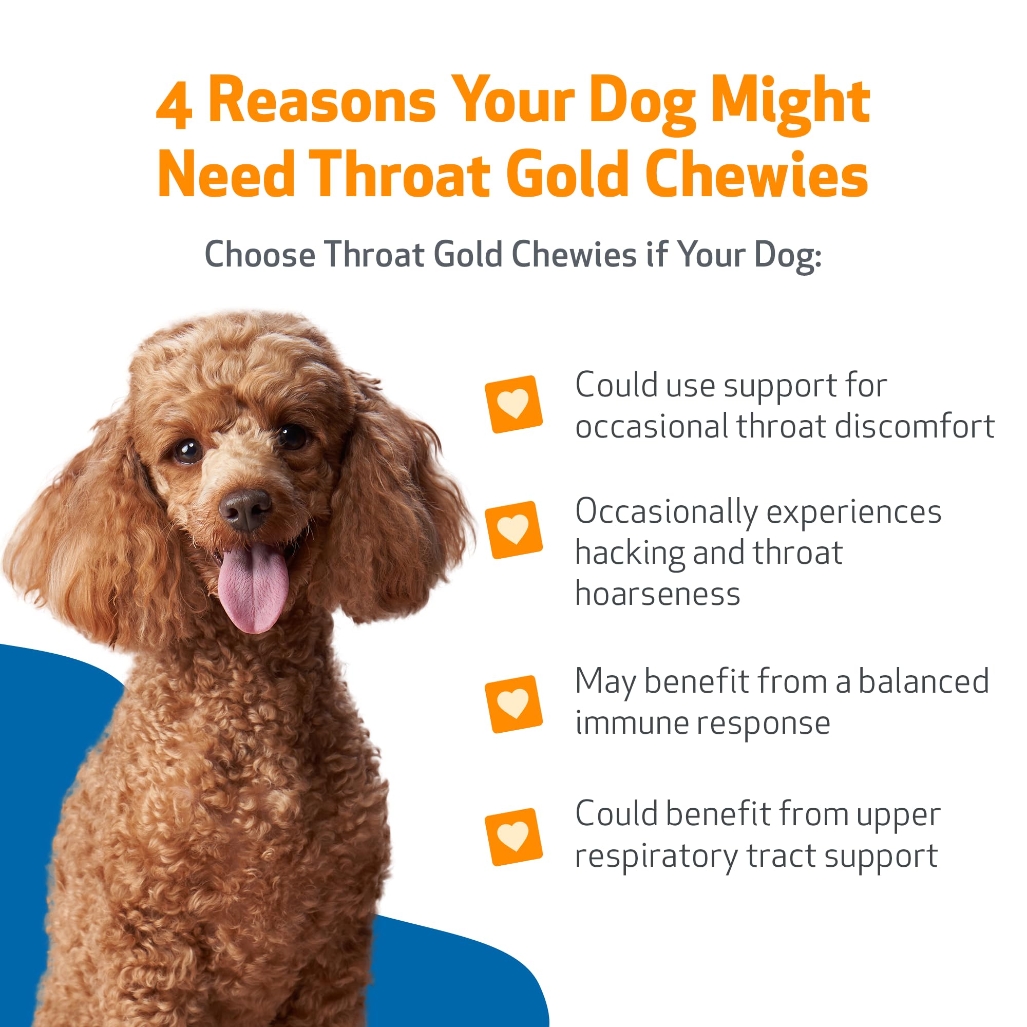 Pet Wellbeing Throat Gold Chewies: textura suave, masticable agradable para uso diario