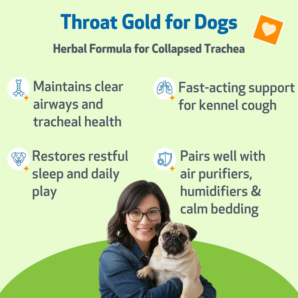 Pet Wellbeing Throat Gold, etiqueta NASC certificada visible en el frasco.