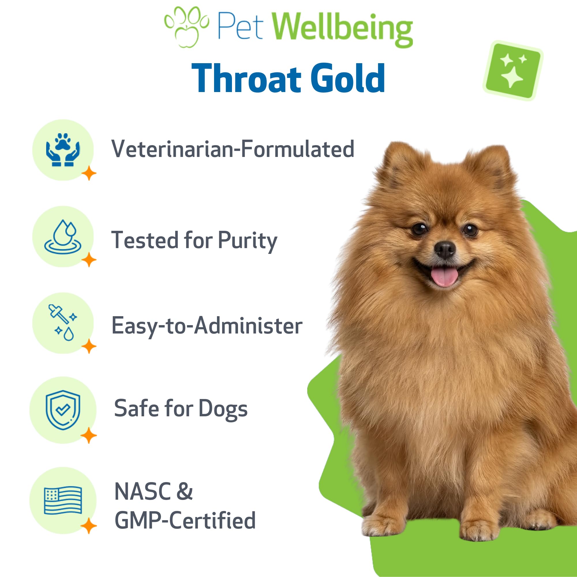 Pet Wellbeing Throat Gold, textura líquida demulcente para la garganta.