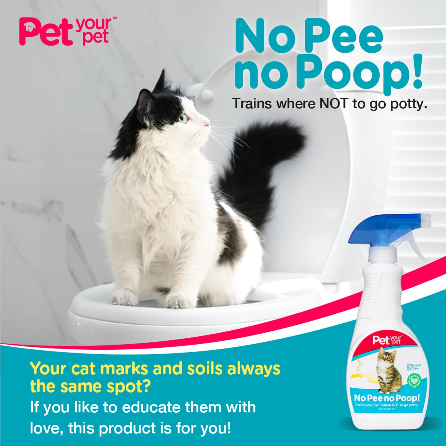 PET YOUR PET Spray no-pee-no-poop: orienta al gato para evitar orinar y defecar fuera de lugar.