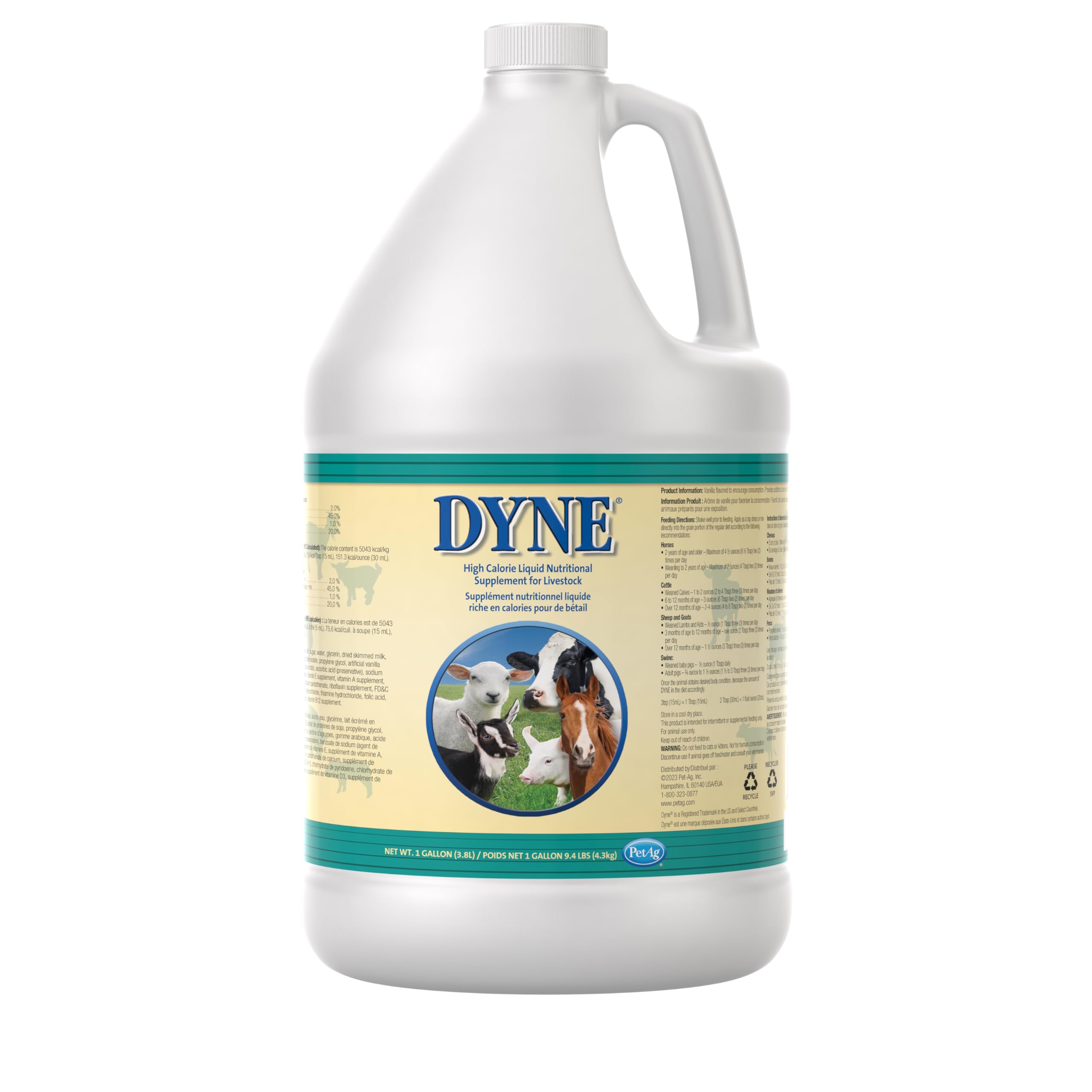 PetAg Dyne: botella de líquido alto calor para ganado con nutrición adicional.