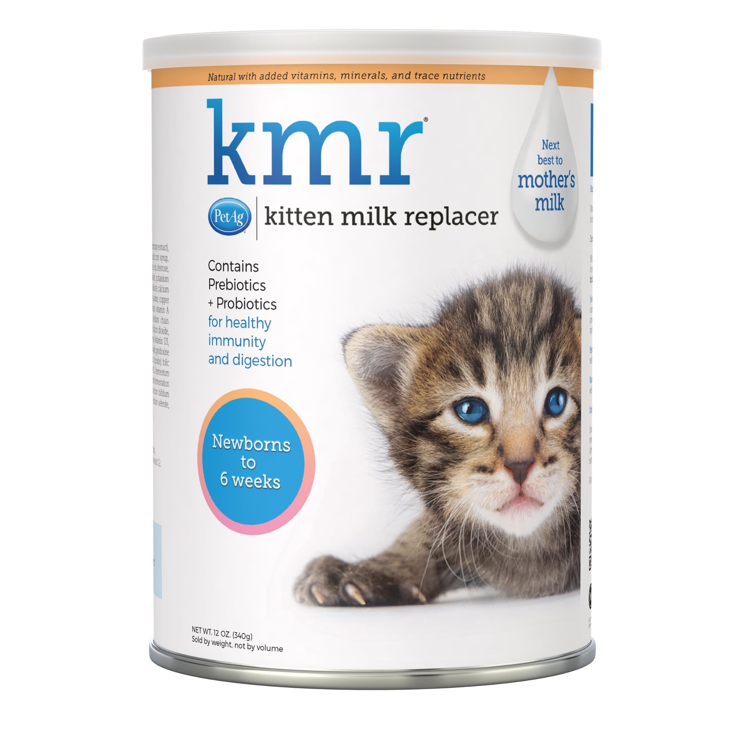PetAg KMR con vitaminas y minerales para apoyo diario de gatitos.